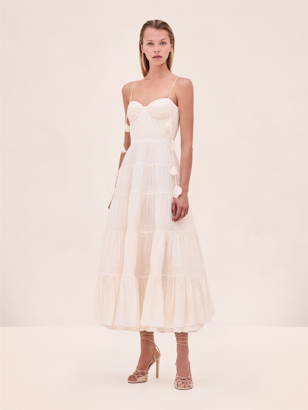 NWT - Alexis Gienna Alabaster Tiered Midi Dress Size Small
